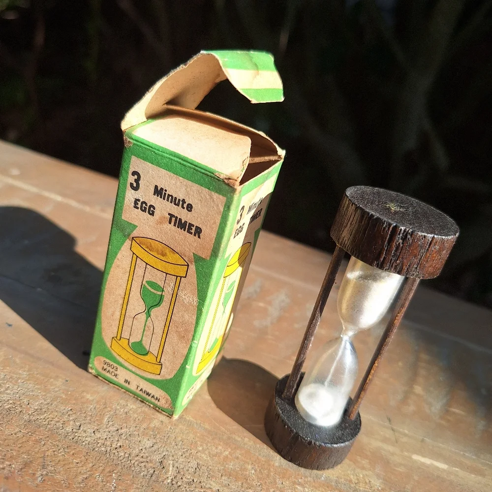 Vintage Egg Timer Wooden Hourglass MCM 1950s with original box 3 Minute Mini